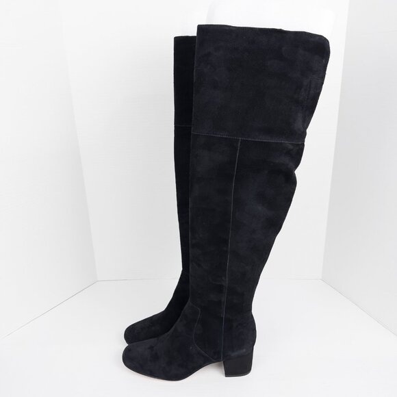 Sam Edelman Elina Over The Knee Boots Womens 8M Black Suede 2" Heel Round Toe - Picture 4 of 16
